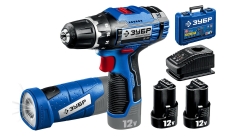 Дрель-шуруповерт аккумуляторная Зубр Профессионал 12В + LED-фонарь, 2х2Ач, в кейсе (DL-121-22F)