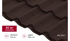 Металлочерепица Классик ("Classic") v01 0,5 Satin Matt TX RAL 8017 шоколад